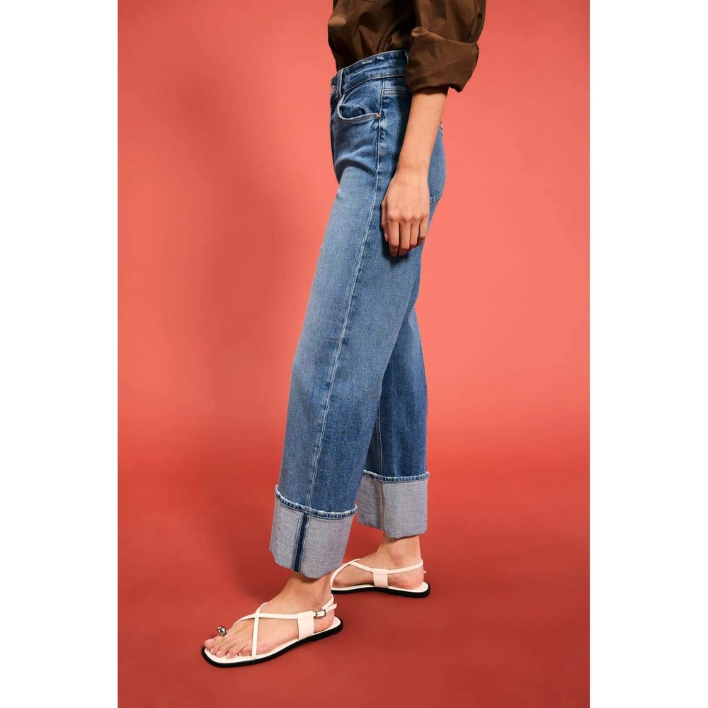 Paige Sasha Ankle Jeans Cuffed Wide Leg Blue High Rise Cropped Denim Womens 27 - Picture 3 of 14